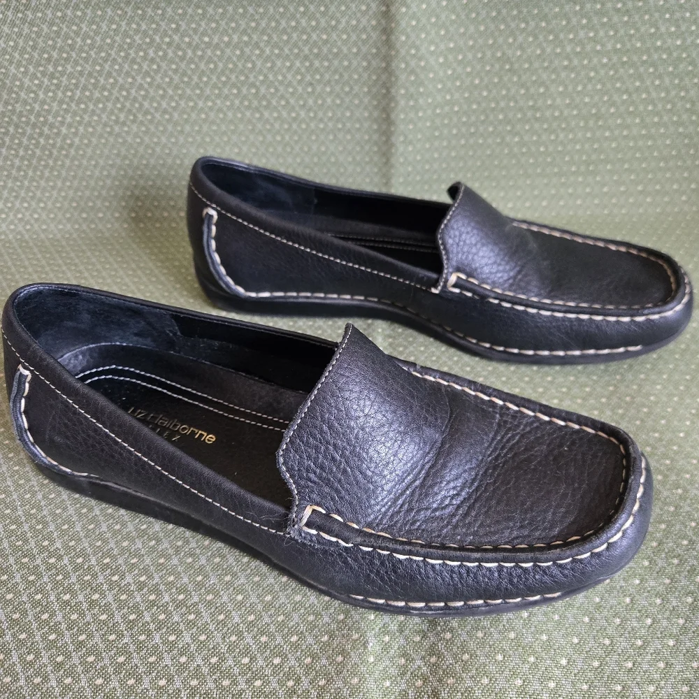 Liz Claiborne Nolia Black Leather Loafers, 7M